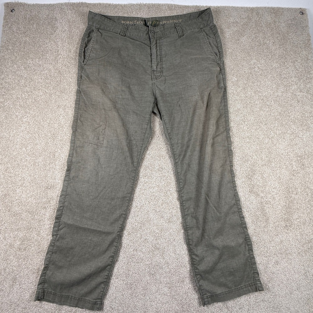 Prana Mens Slim Fit Pants Olive Green 38W x 30L Outdoor Casual Trousers